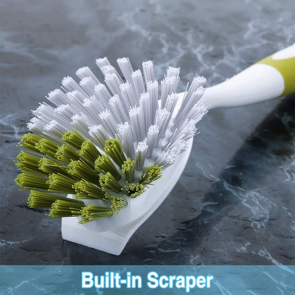 2 Pcs Scrub Brush Set for Dish Sink Pot Pan with Stiff Bristles Yellow Green