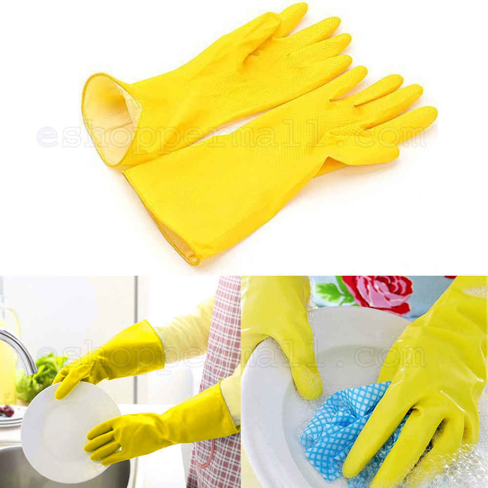 Lot of 4 Packs Dish Washing Latex Gloves S M L XL Size Yellow Pairs Packages