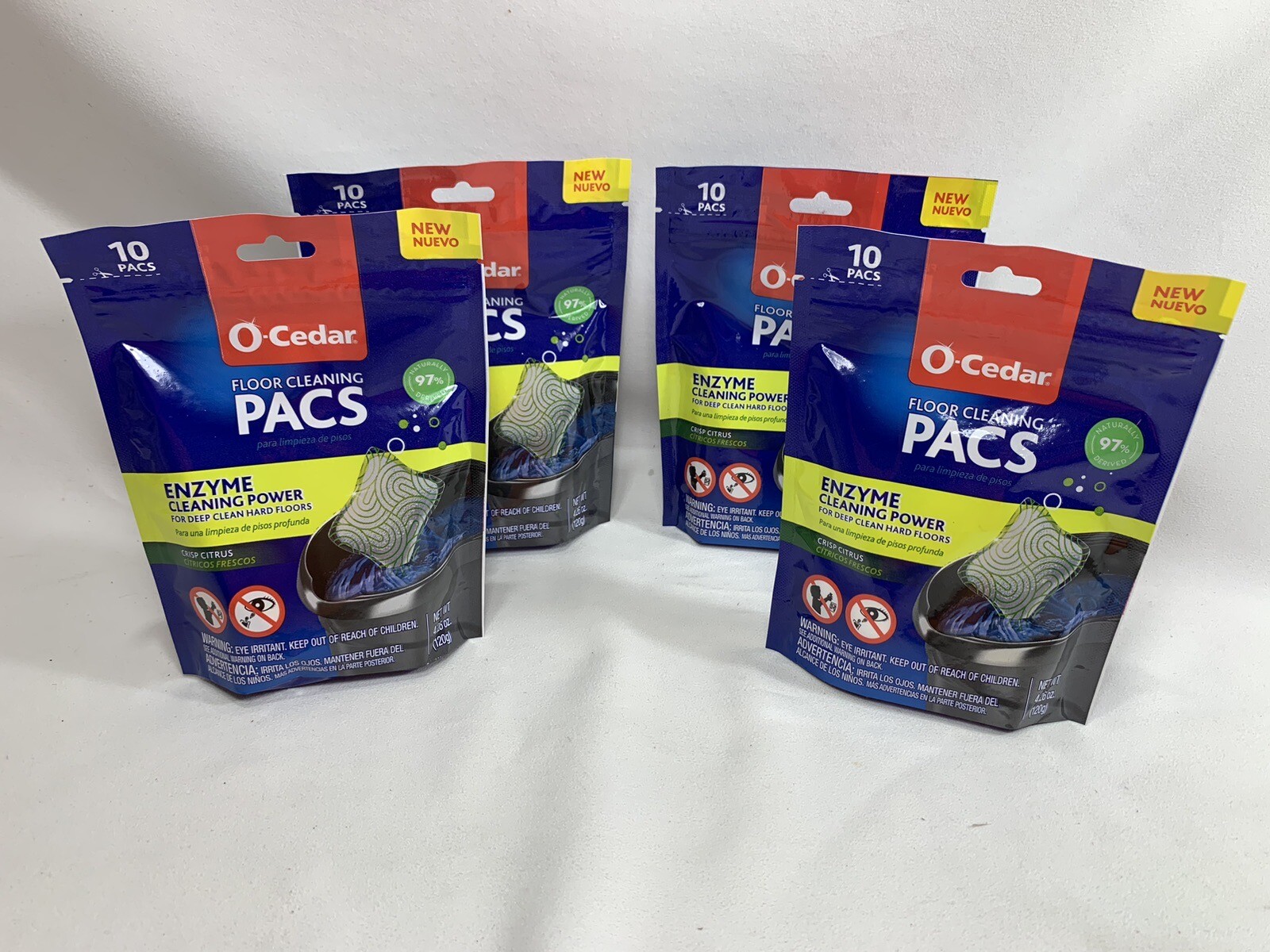 4 Packs NEW O-Cedar PACS Hard Floor Cleaner, Crisp Citrus Scent (10-Count ea=40)