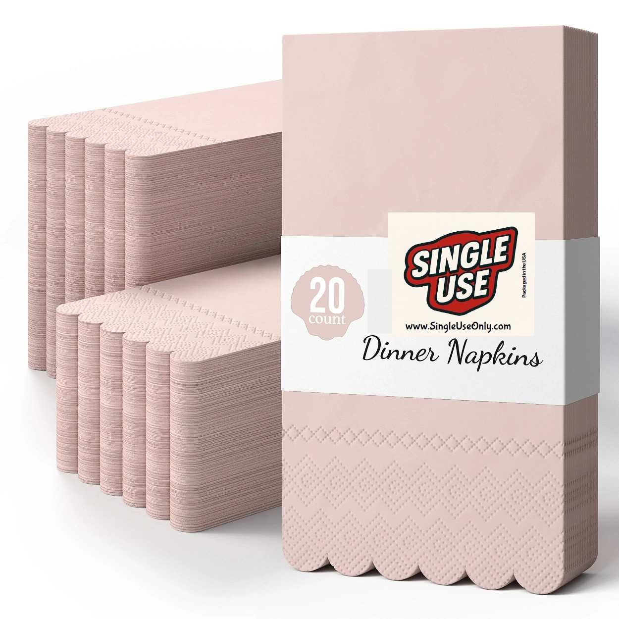 Single Use 3 Ply Pink Peach Scalloped Napkins – 20 Ct.