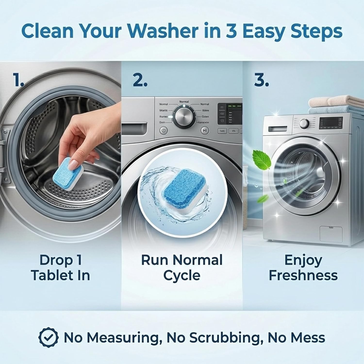 24 Enzyme Washing Machine Cleaning Tablets – Deep Clean Pet Hair, Top/Front Load
