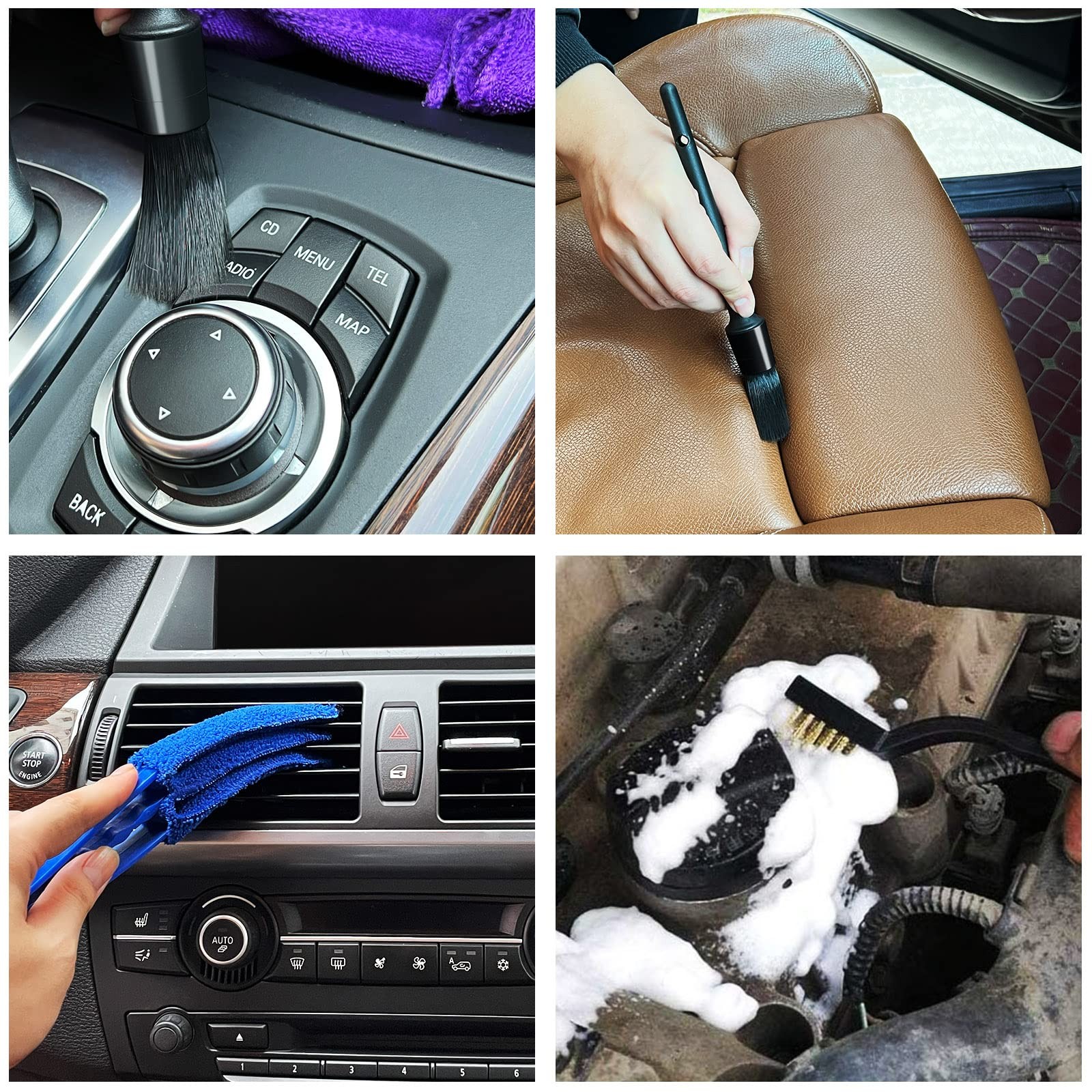 Car Detailing Brush Set Soft Wire 9pcs Interior Dash Engine Leather Clean Kit