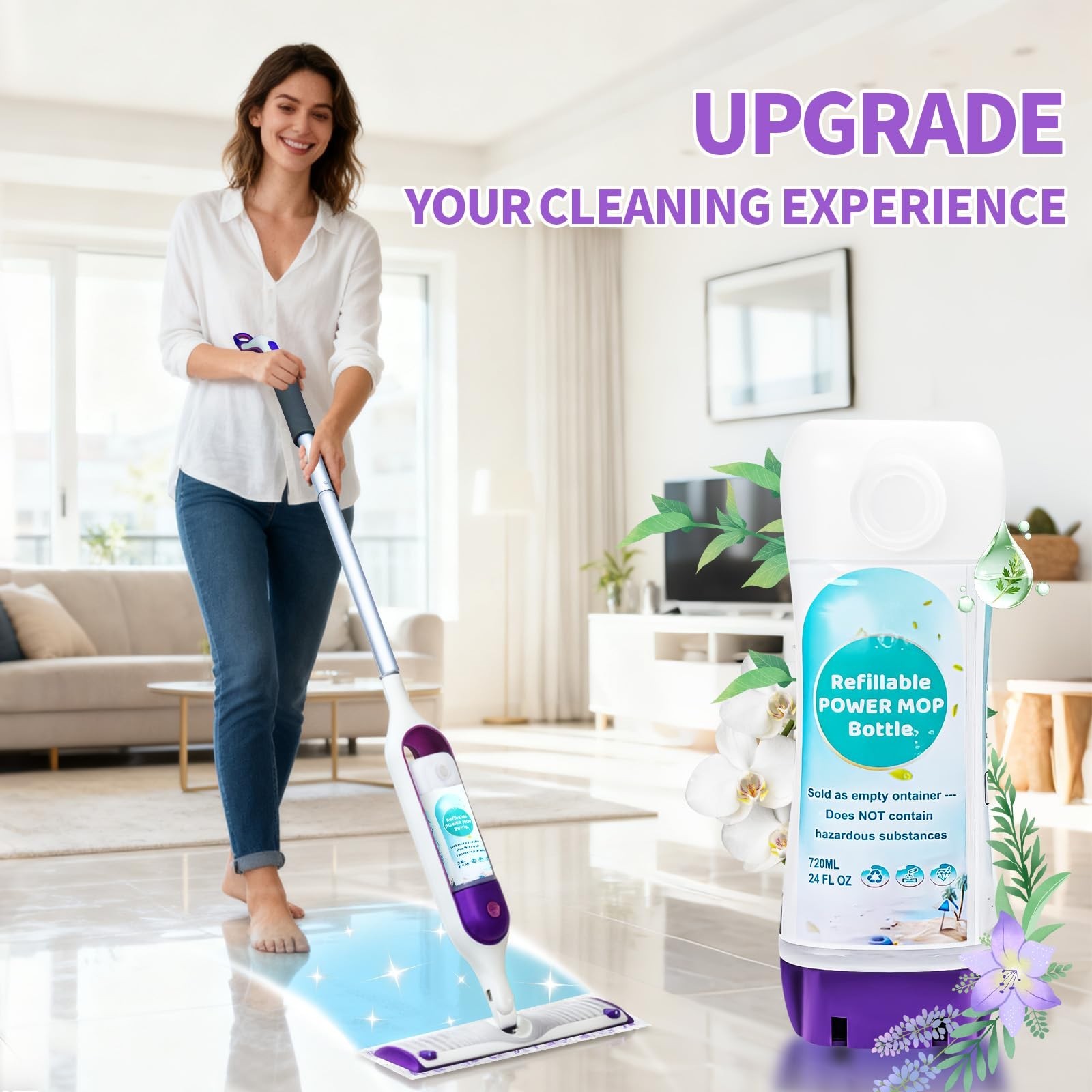 Refillable 24 FL.OZ Bottle for Swiffer PowerMop – Leak-Proof Cleaner Container,