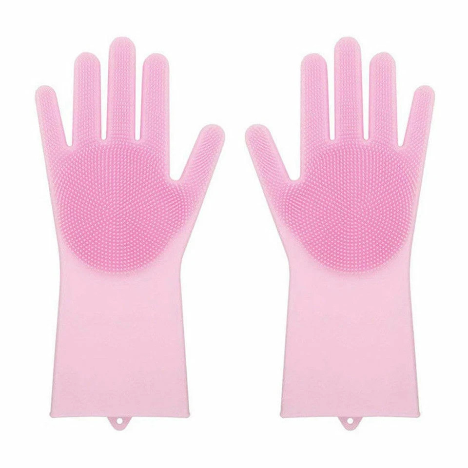 US 1 Pairs Silicone Cleaning Brush Scrubber Gloves Heat Resistant Dish Washing