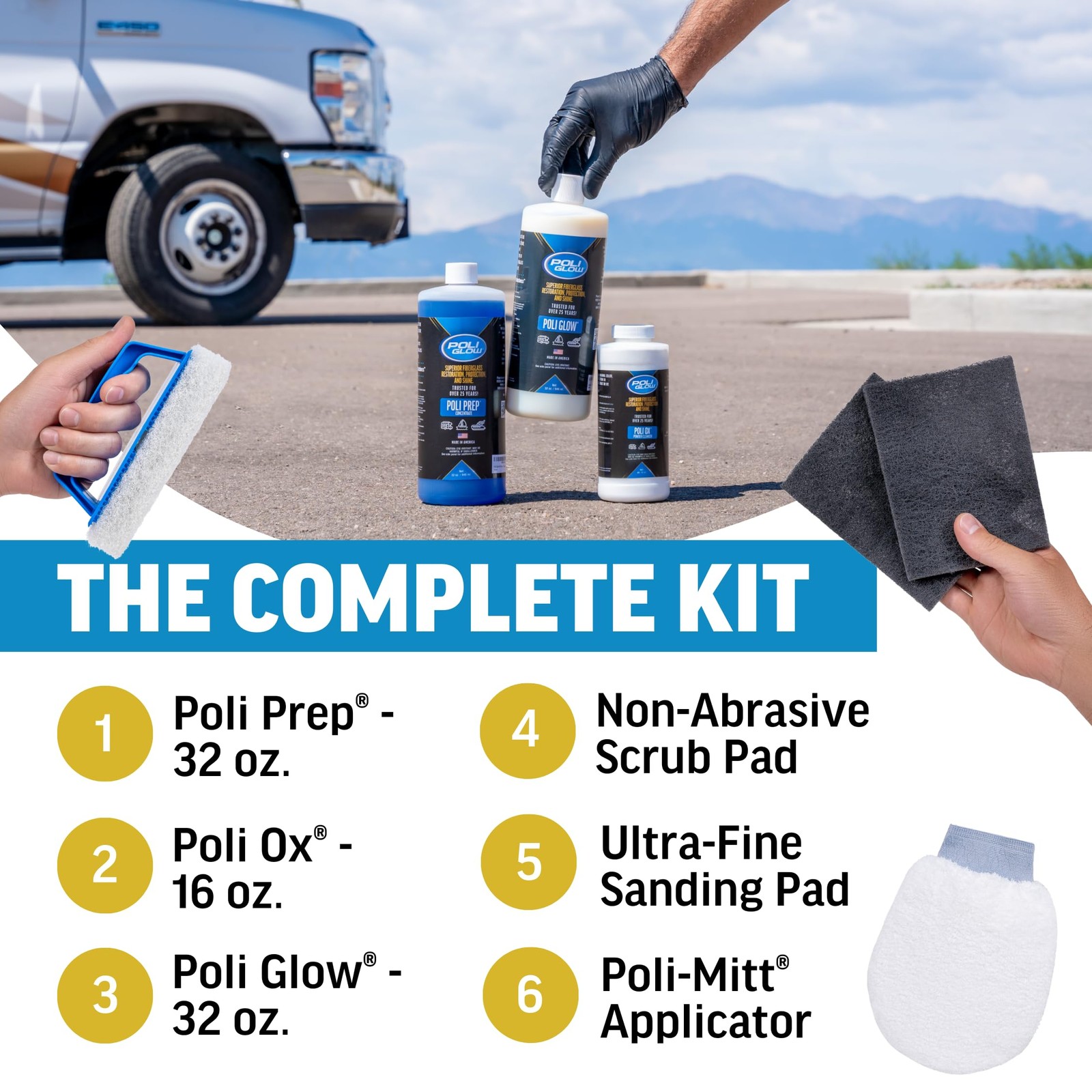 Poli Glow Deluxe Boat & RV Restoration Powder Ox – Pack of 6, White