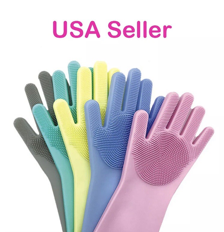 1 Pair Magic Silicone Washing Gloves Scrubber for Dish Pet Car Kitchen Cleaning