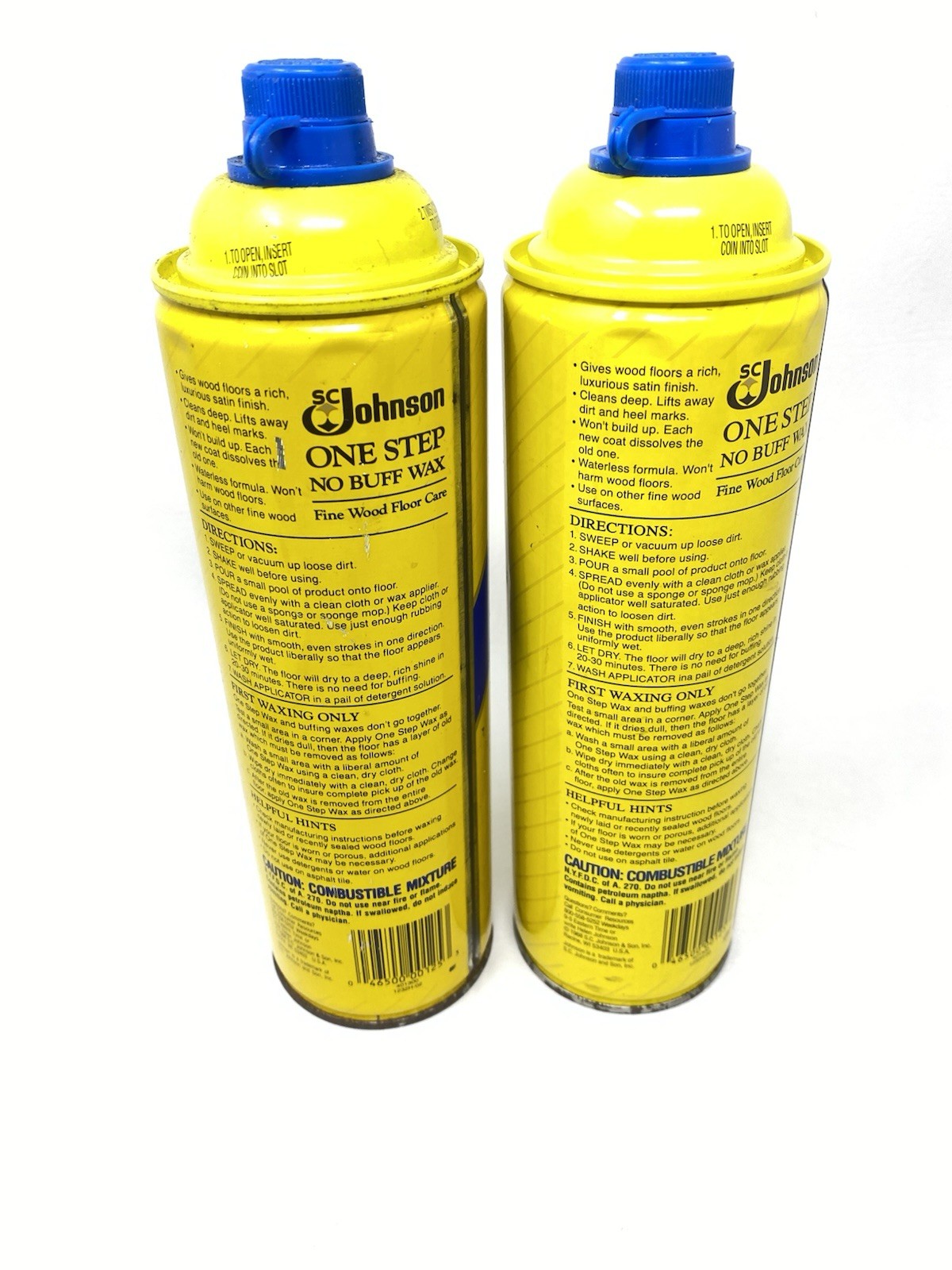 SC Johnson One Step No Buff Wax 2 Partial Cans Fine Wood Floor Care 16 & 18 Oz