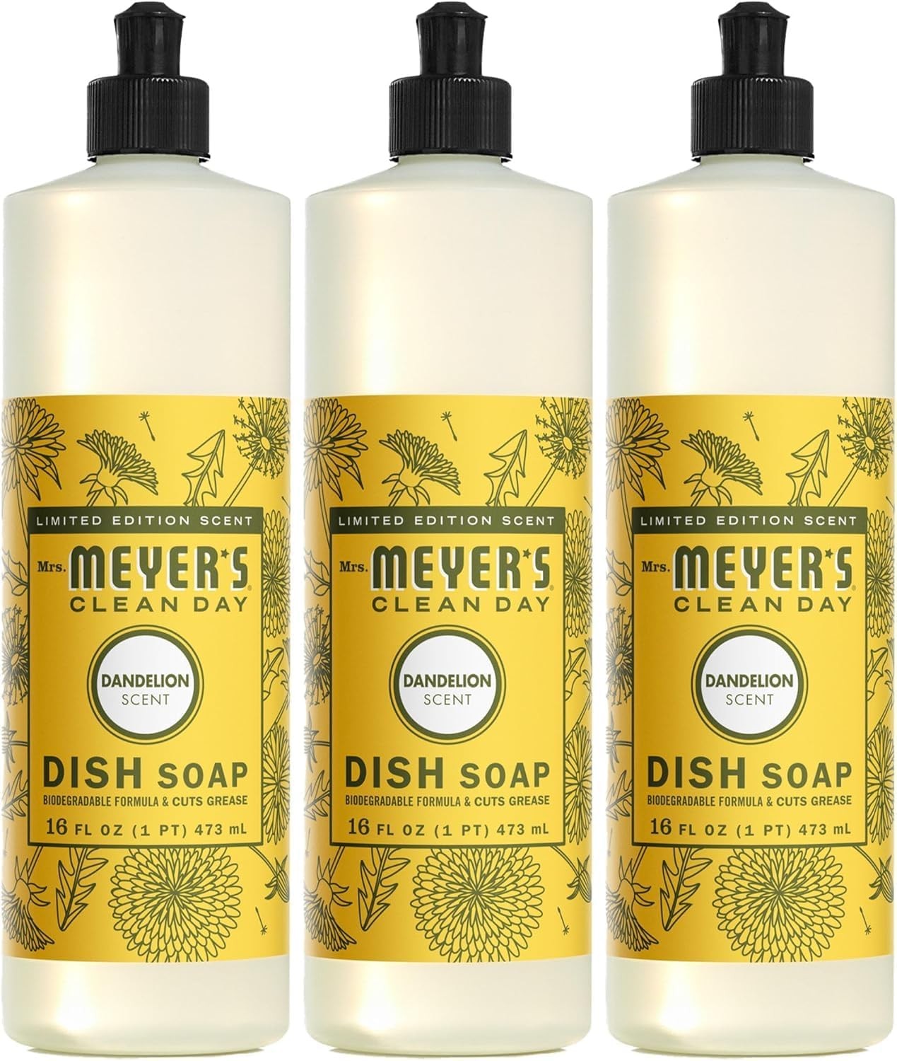 CLEAN DAY Liquid Dish Soap Daisy Scent 16 Ounce Bottle Pack of 3)