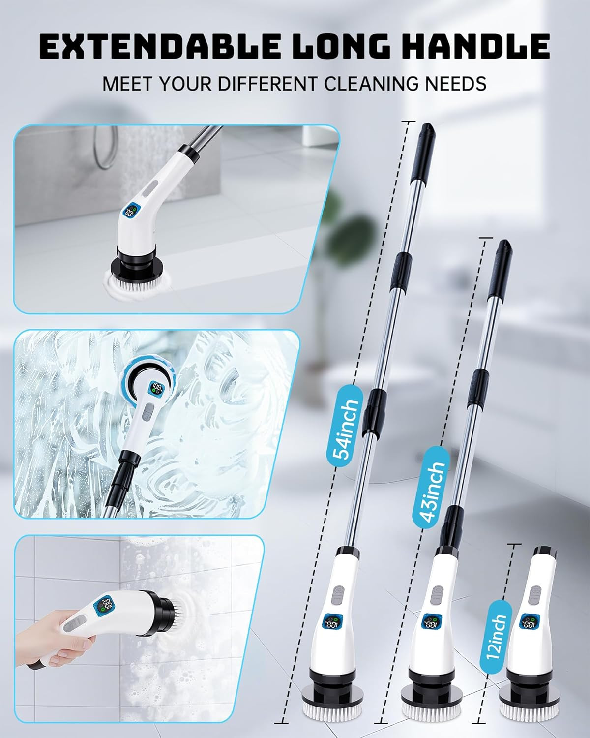 Electric Spin Scrubber for Bathroom | Shower Cleaner Brush with Long Handle | Du