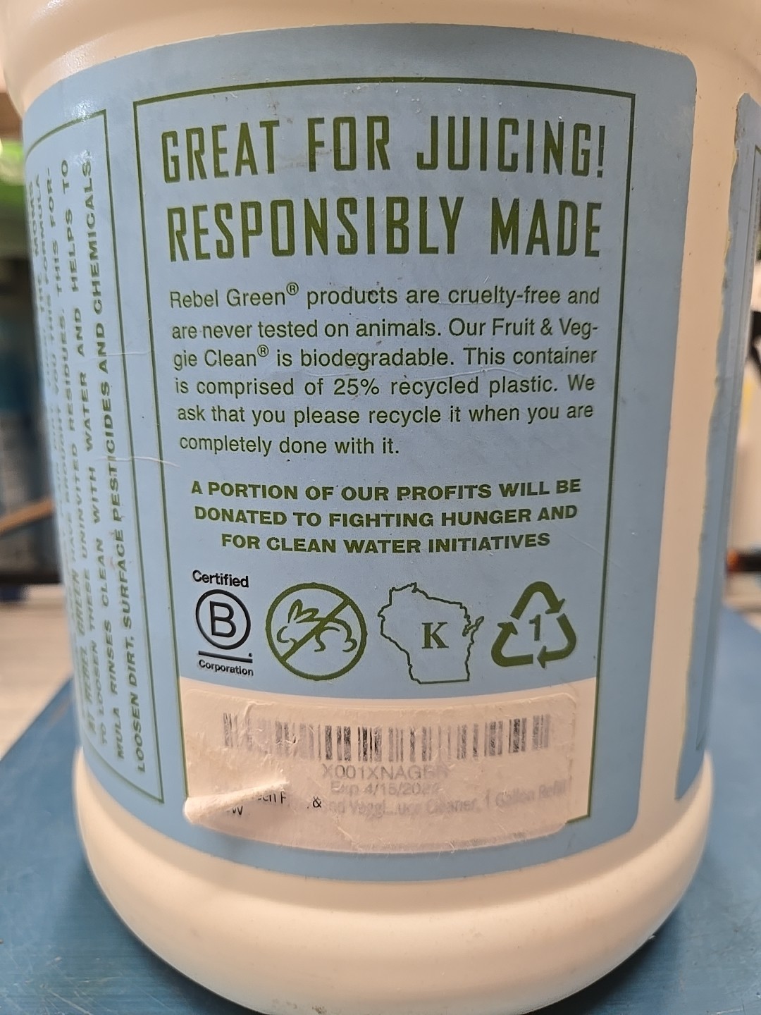 Rebel Green Plant Based Fruit & Veggie Clean- Kosher- Planet Friendly- 1 Gallon