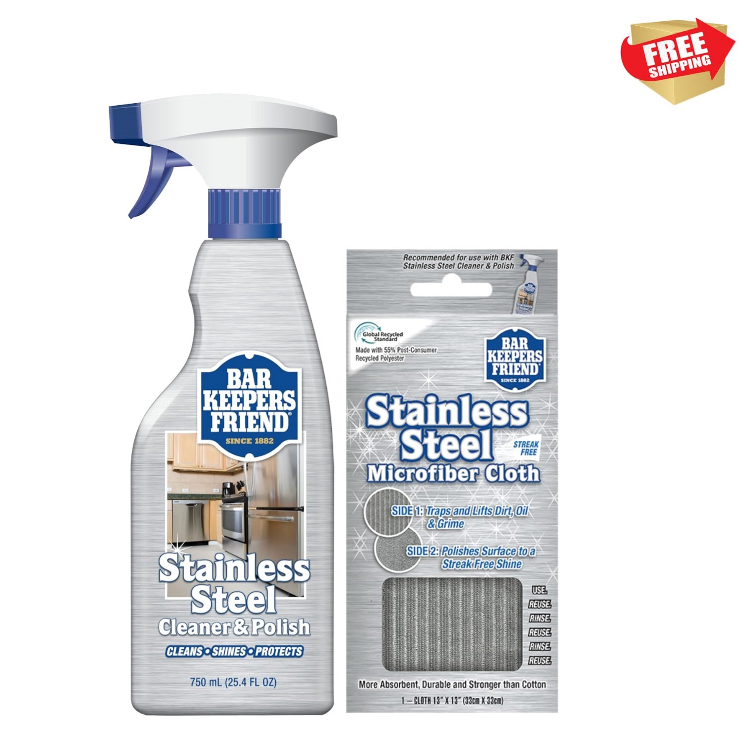 Stainless Steel Cleaner Spray 25.4 oz + Microfiber Cloth – Removes Fingerprin…