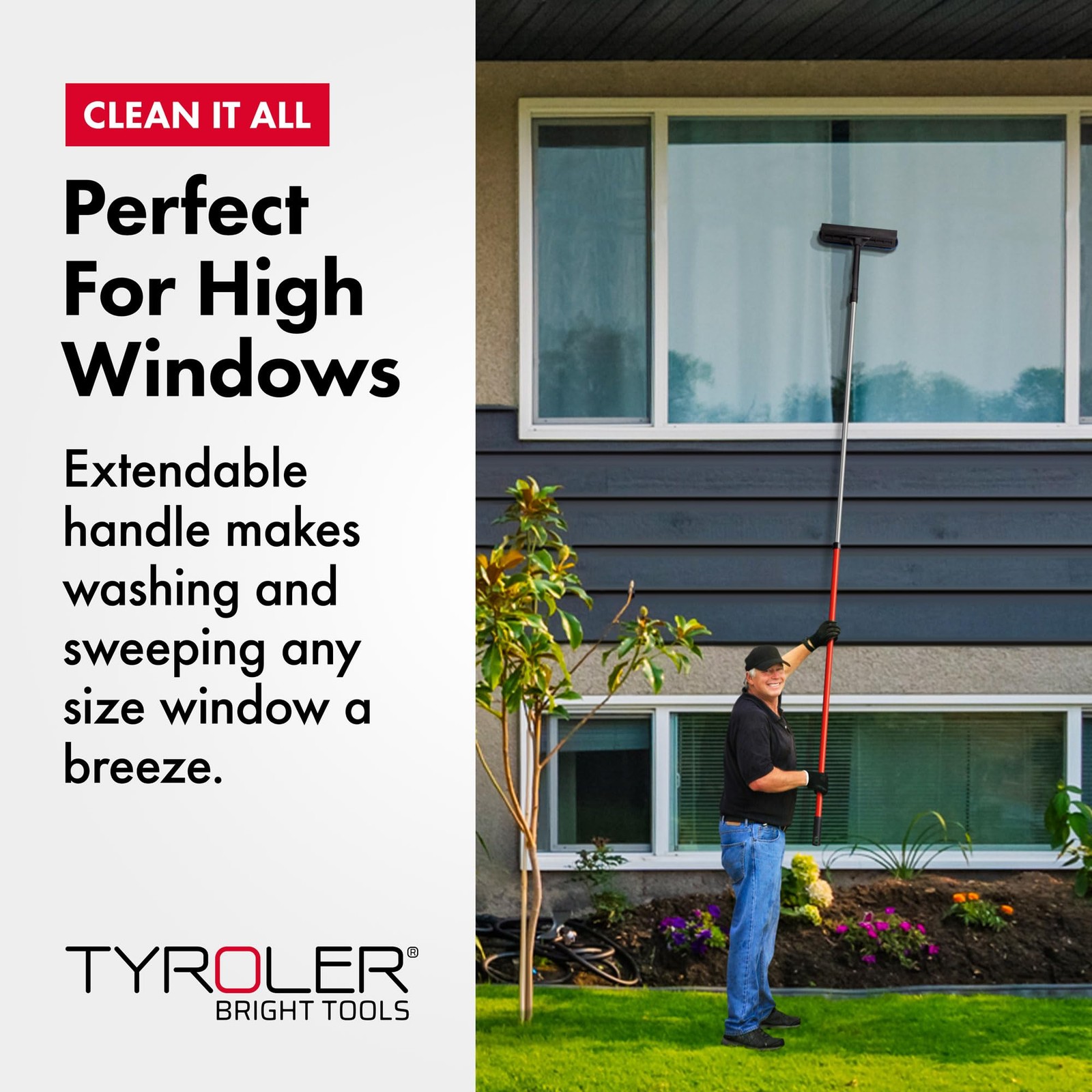 Tyroler 2-in-1 High Window Cleaner Tool with 4.5 to 7.5 ft Extendable Handle …