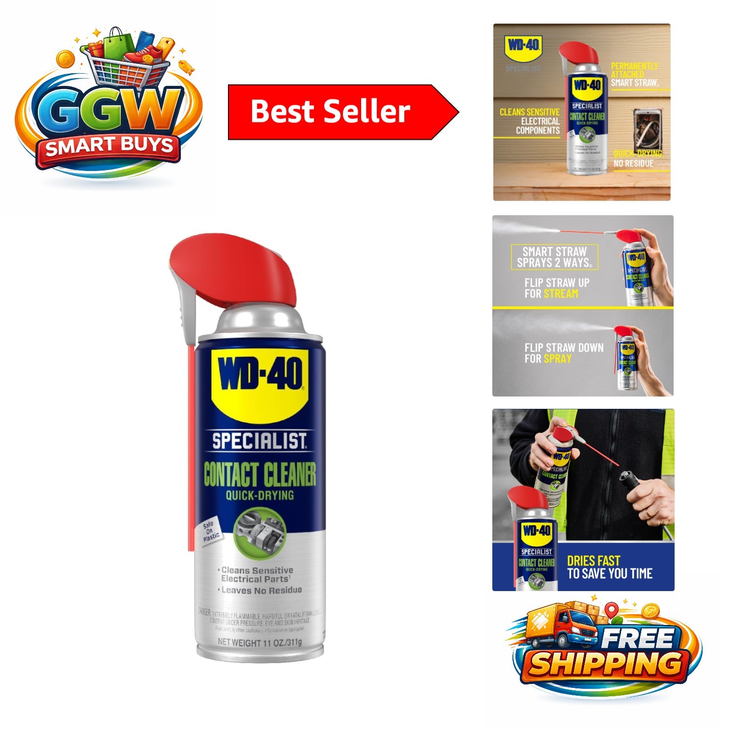 11 oz Quick-Drying Contact Cleaner Spray with Smart Straw for Electronics Care