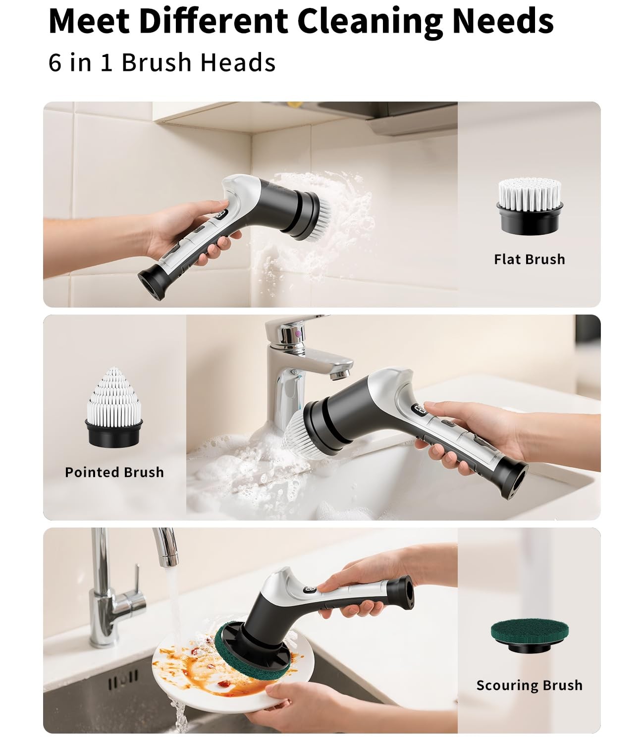 Electric Spin Scrubber, Cordless Household Cleaning Brush with 6 Replaceable …