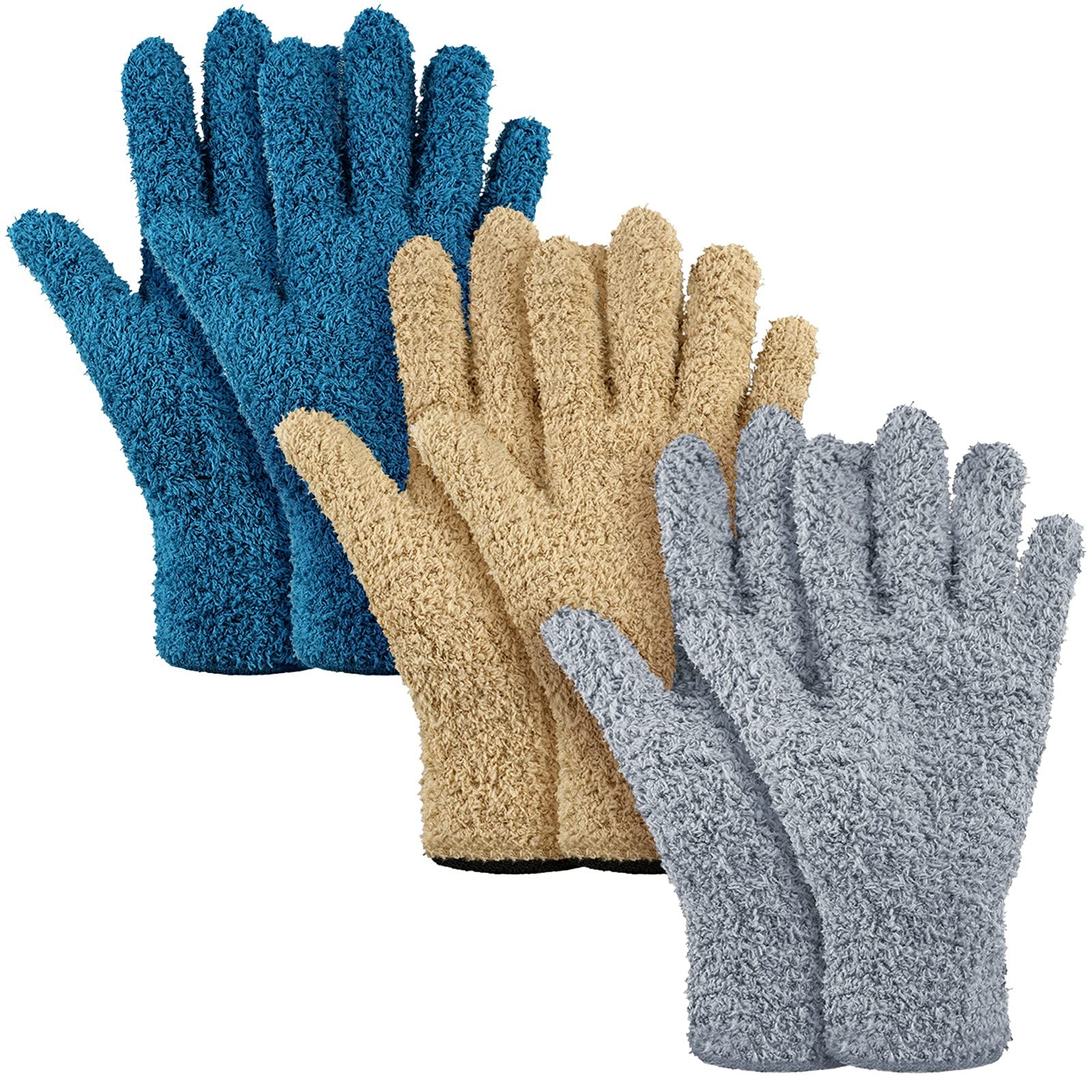 Patelai 3 Pairs Microfiber Plant Dusting Medium, Dark Blue, Gray, Khaki