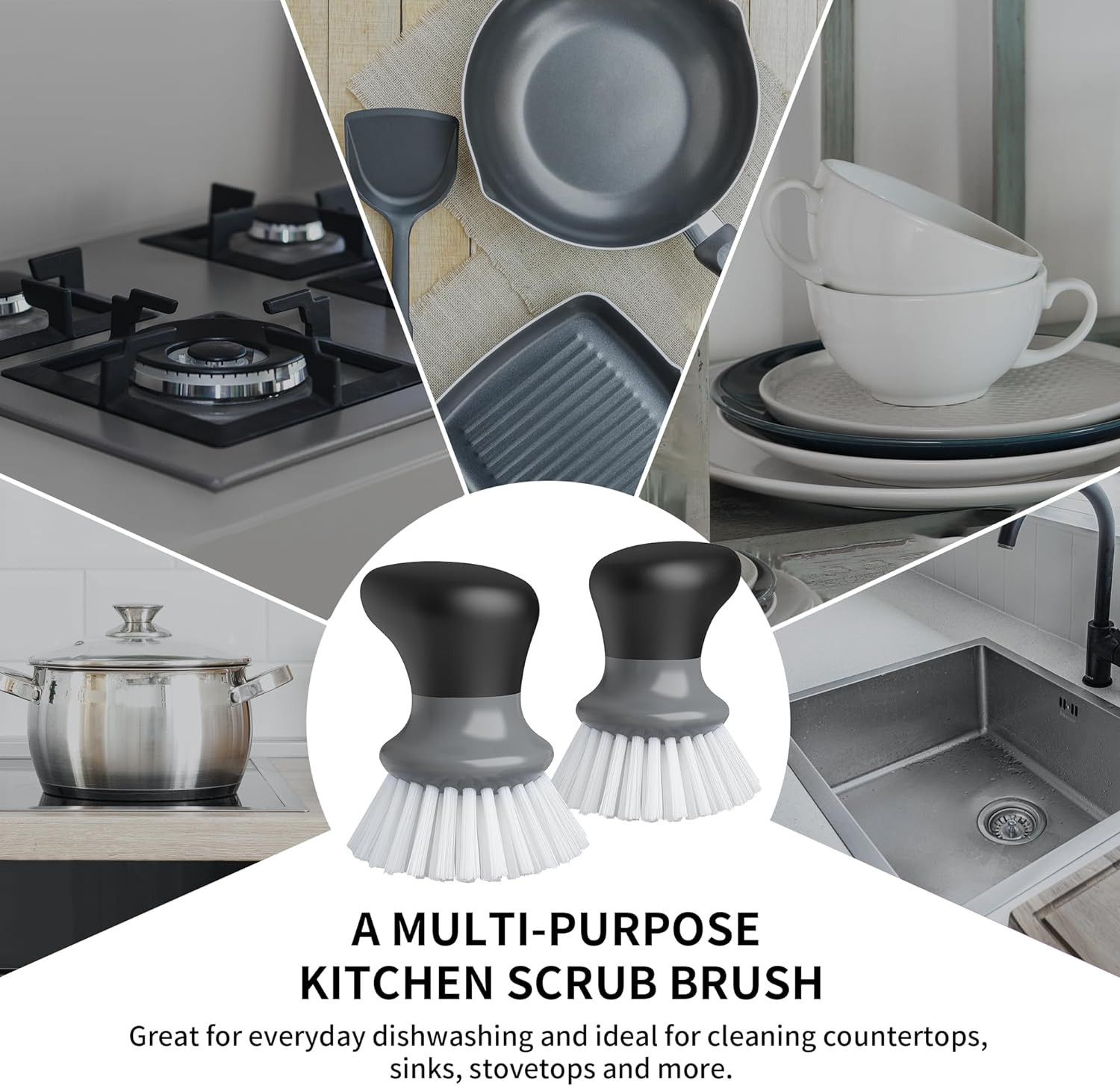 Dish Scrub Brush, Palm Brush Dish Scrubber with Ergonomic Grip, Kitchen Brushes