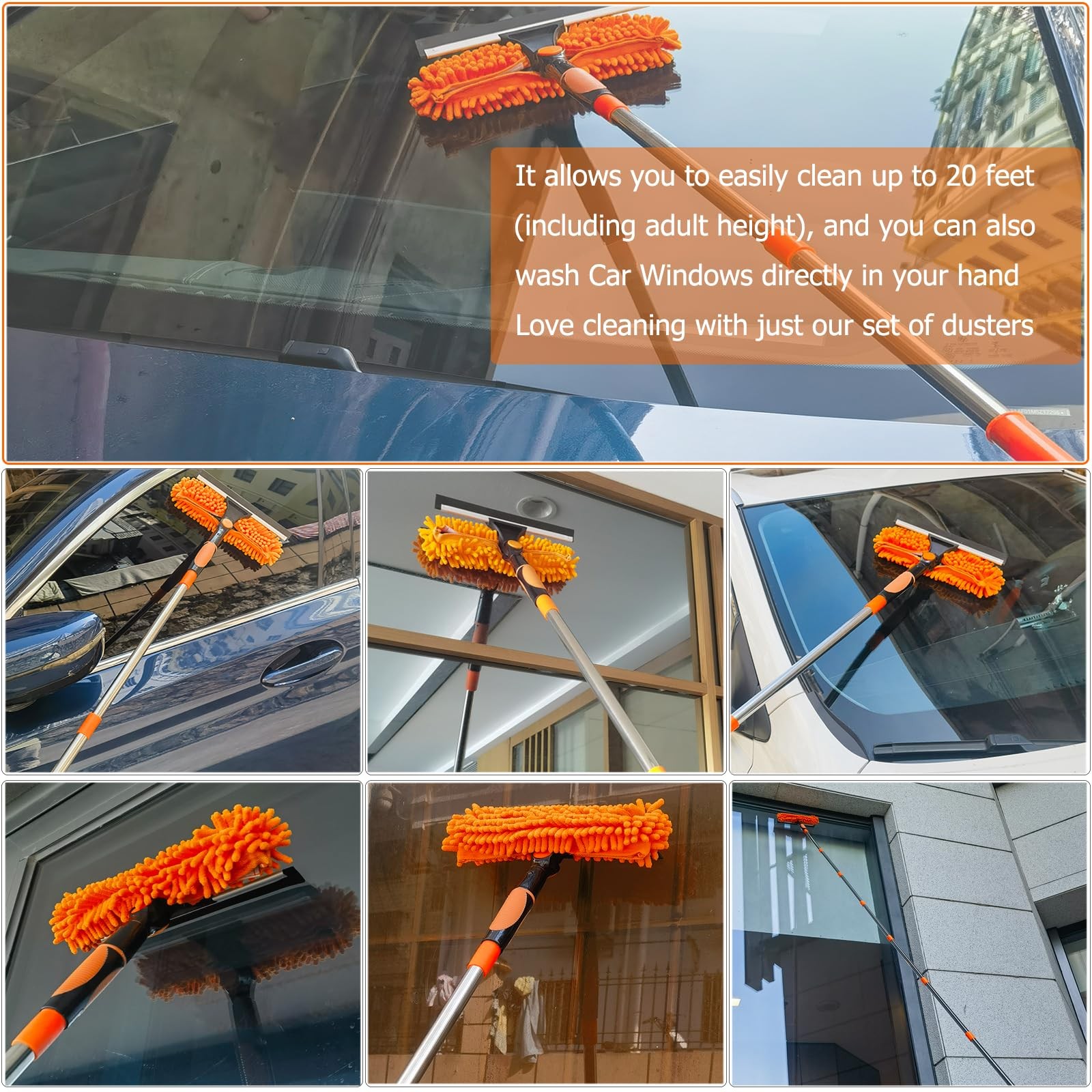20+ Feet High Reach Dusting Kit with 3-14 ft Extension Pole //2 in 1 Window