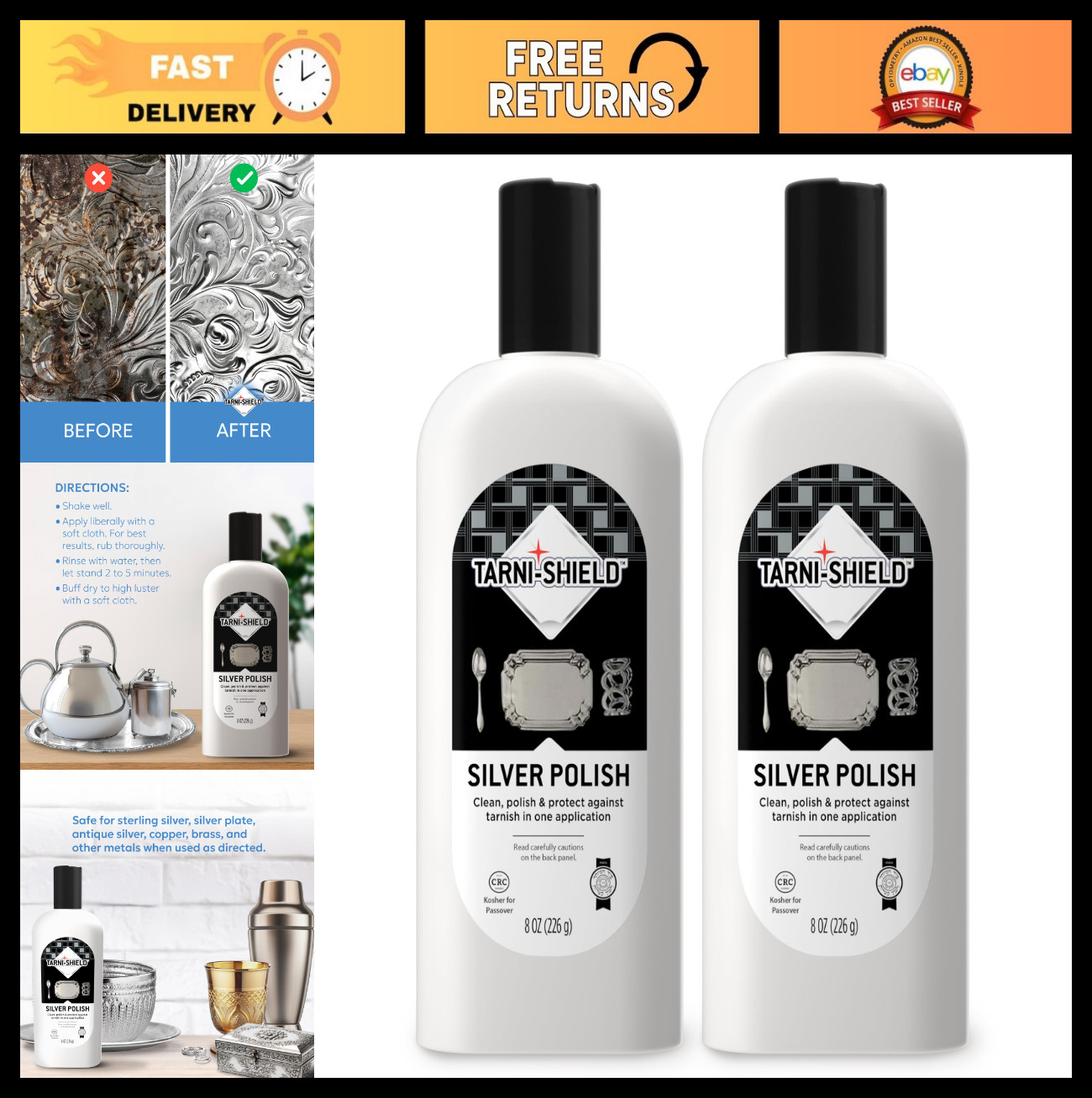Silver Polish 2-Pack – Clean, Protect & Shine Tarnish-Free – 8 Ounces Each