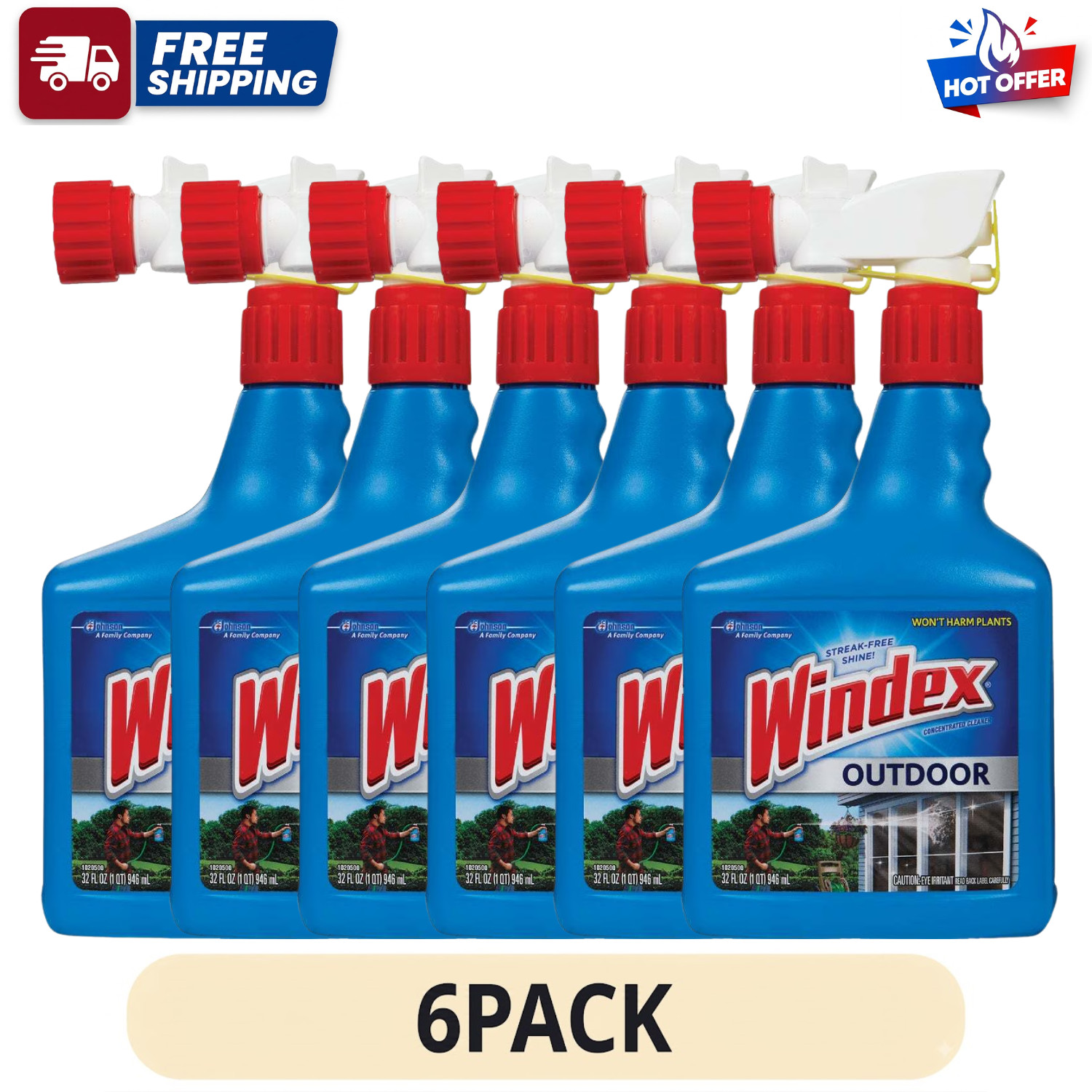 6 Pk Windex Outdoor Concentrated Cleaner 32 fl oz Glass Window Cleaning Solution