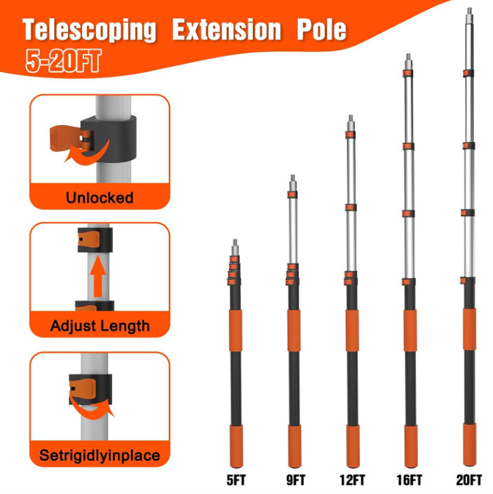 Kit Limpiavidrios 25 Pies con Poste Extensible para Ventanas Altas