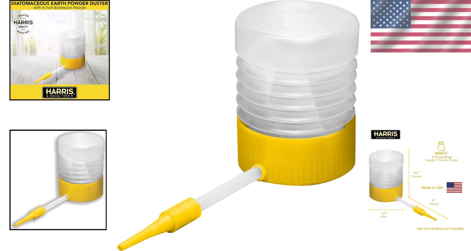 Diatomaceous Earth Powder Duster with 6 Inch Extension Nozzle Indoor Outdoor