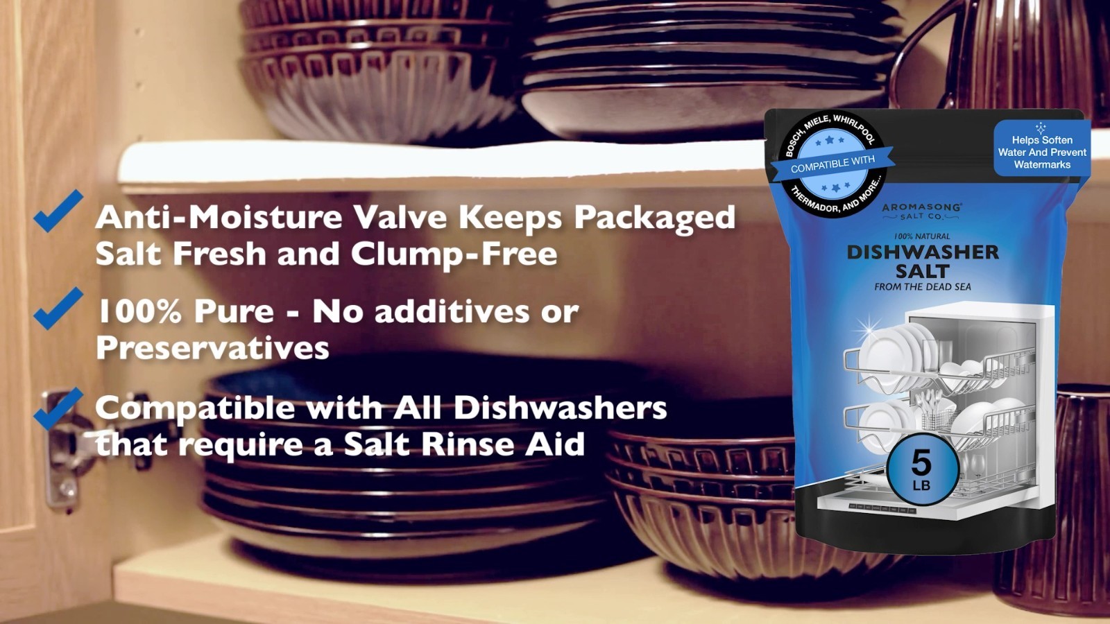 Natural Dishwasher Salt 5 LB – Water Softening Agent for Cleaner Dishes & Washer