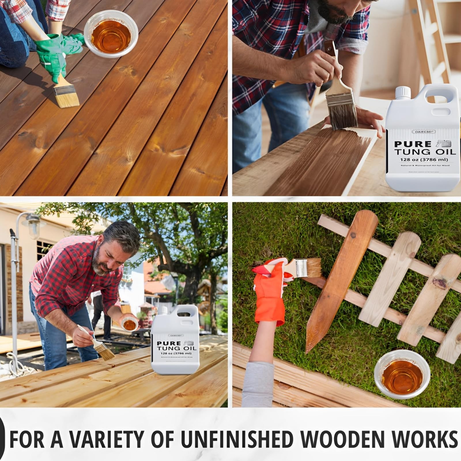 16 OZ Pure Tung Oil for Wood Finishing with Brush,Waterproof Sealer Indoor and