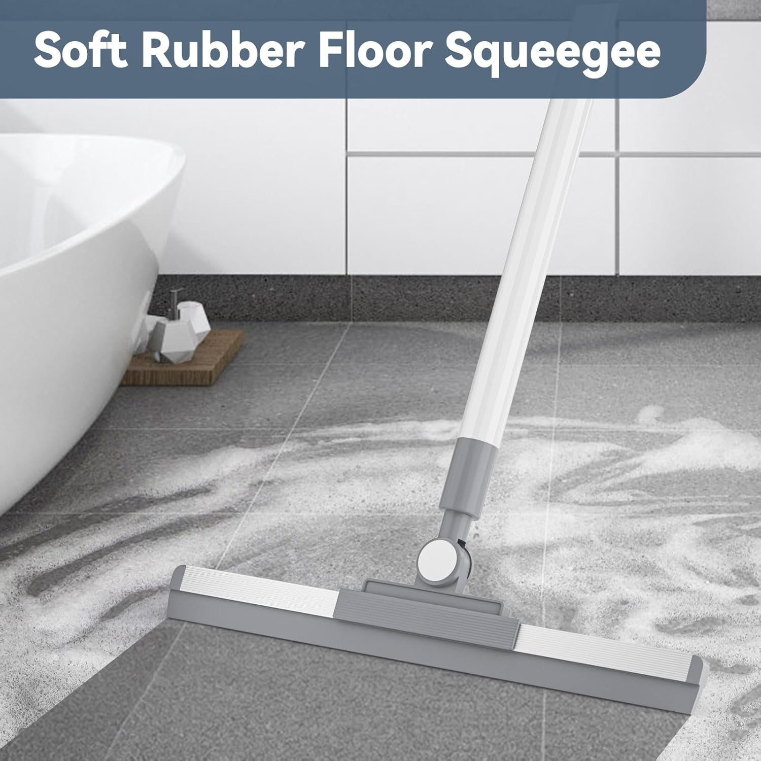 Floor Squeegee with 180° Rotating Head, Squeegee for Floor with 52” Long Handle