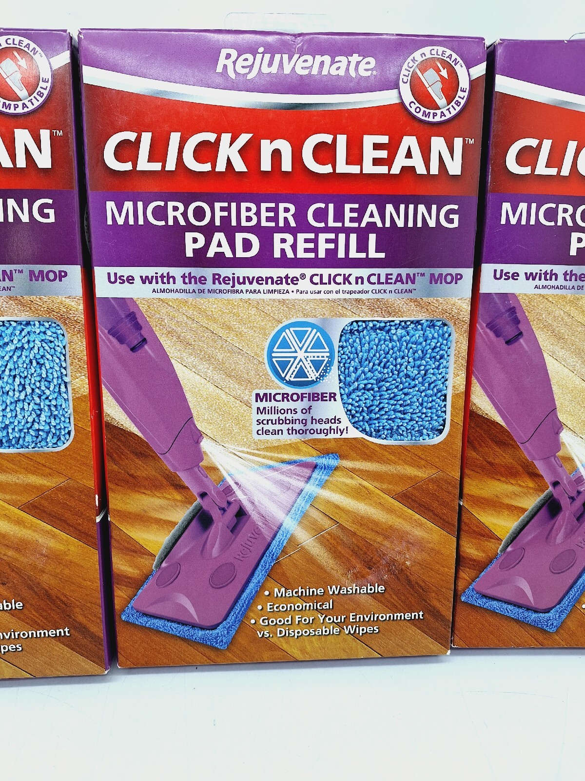 3X NEW Rejuvenate Click N Clean Microfiber Mop Cleaning Pad Refill Blue Scrub