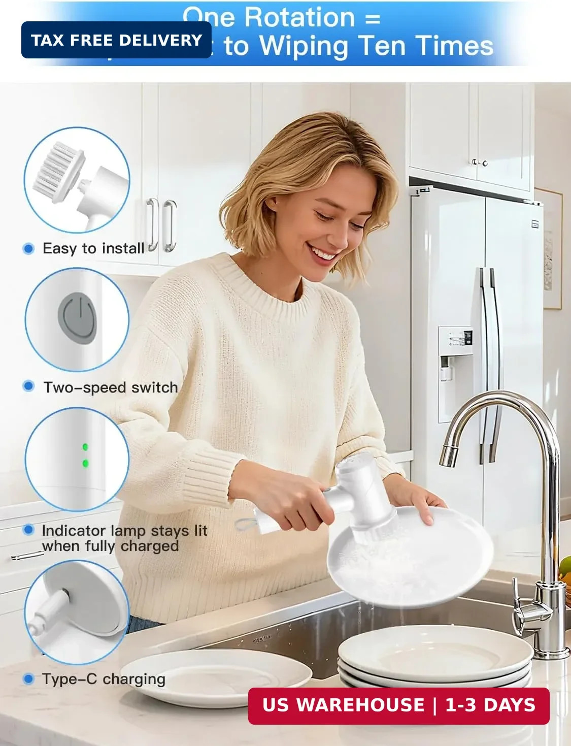 Electric Spin Scrubber – Cordless IPX7 Waterproof Shower Scrubber with 2 Speed S