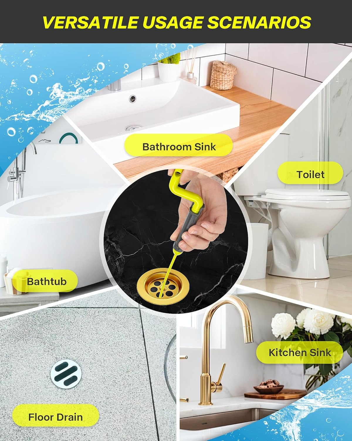 35Inch Drain Clog Remover, Drain Cleaner Hair Clog Remover with Rotating Handle