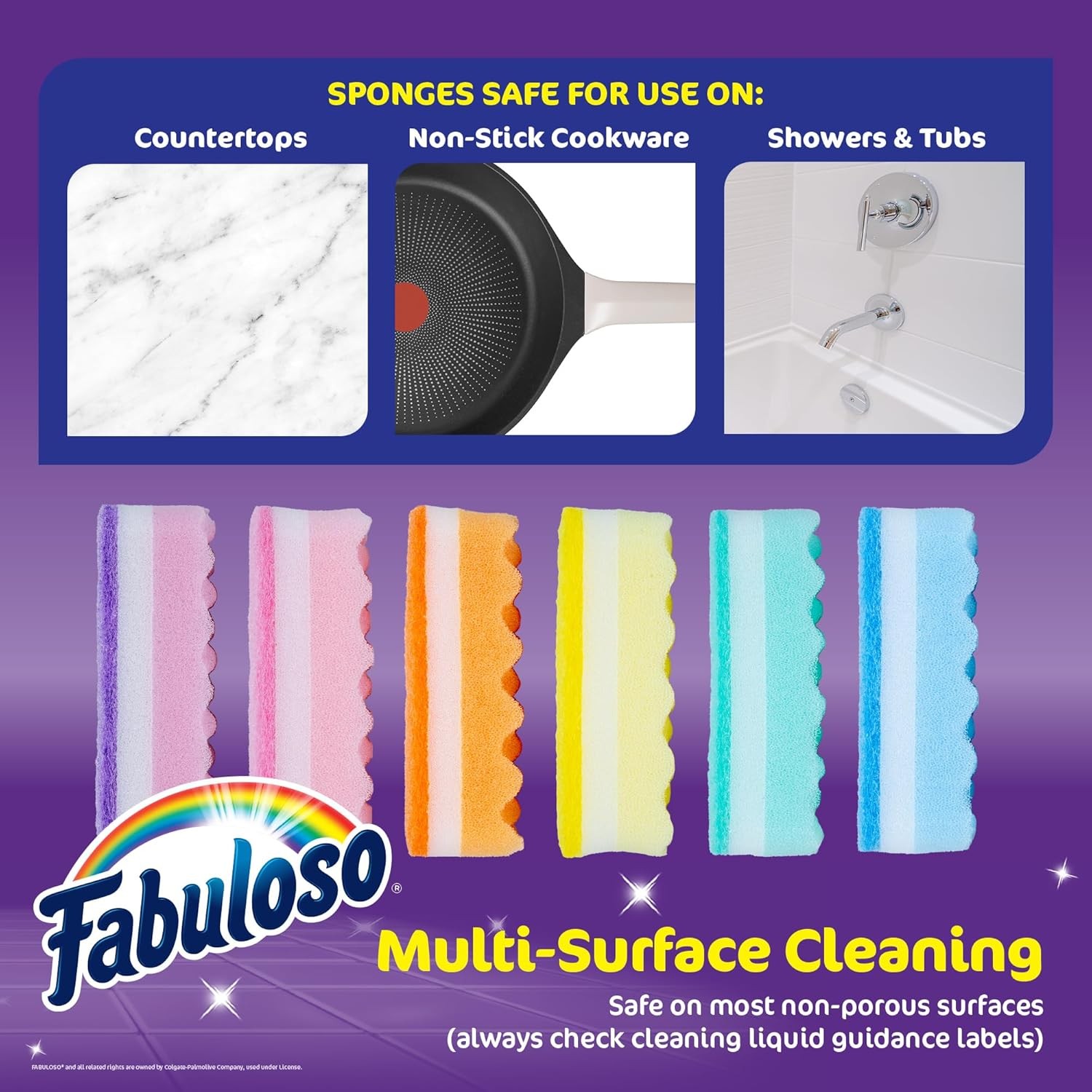 Scratch-Kitchen Dish Sponges, Rainbow Cellulose Scrubber Sponge with Scouring