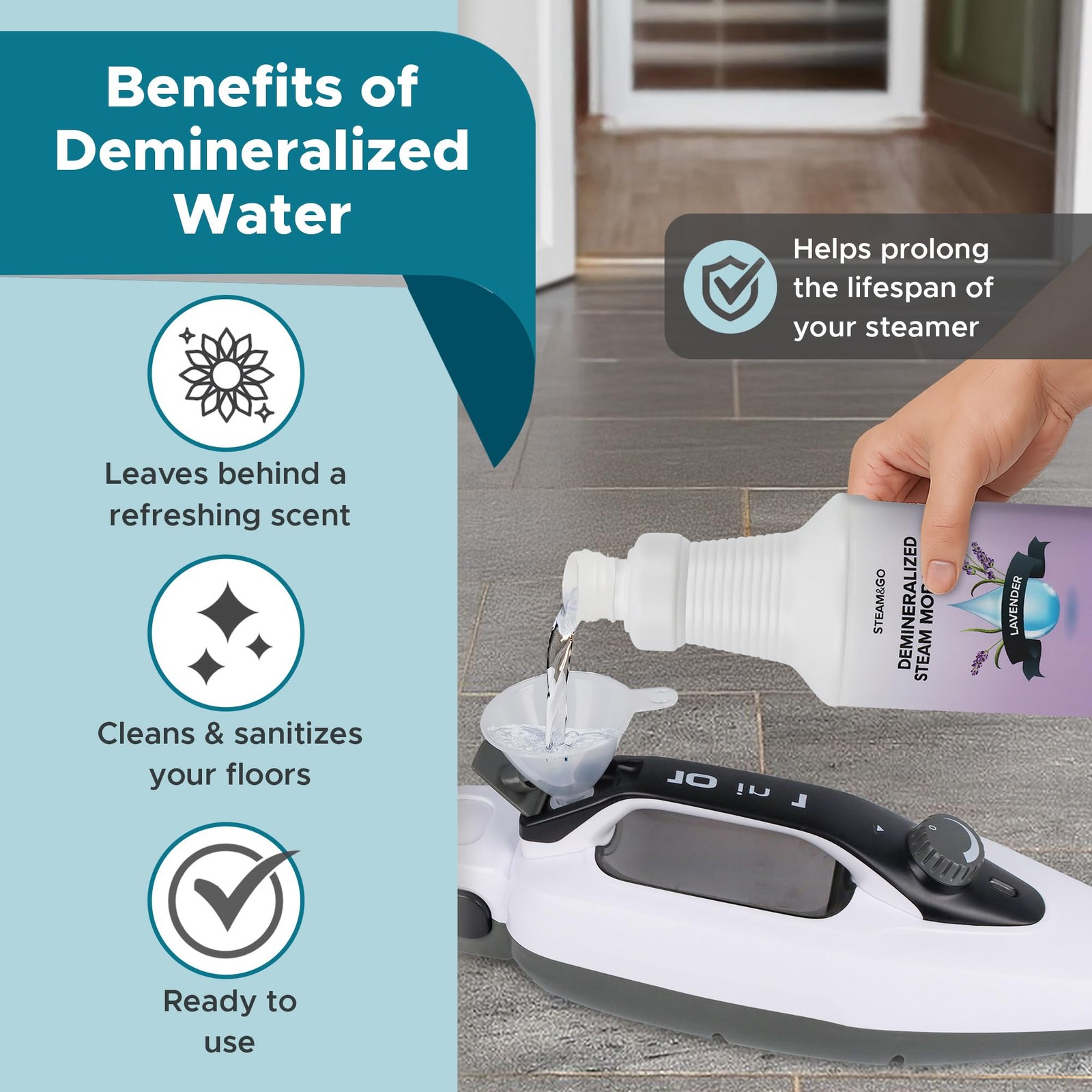 Steam Go Demineralized Water for Steam Cleaner – PVC-Free Floor Cleaning