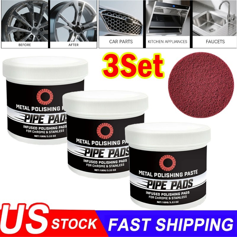 3x Metal Polish Paste Protectant Scratch Remover Pipe Infused Polishing Pad