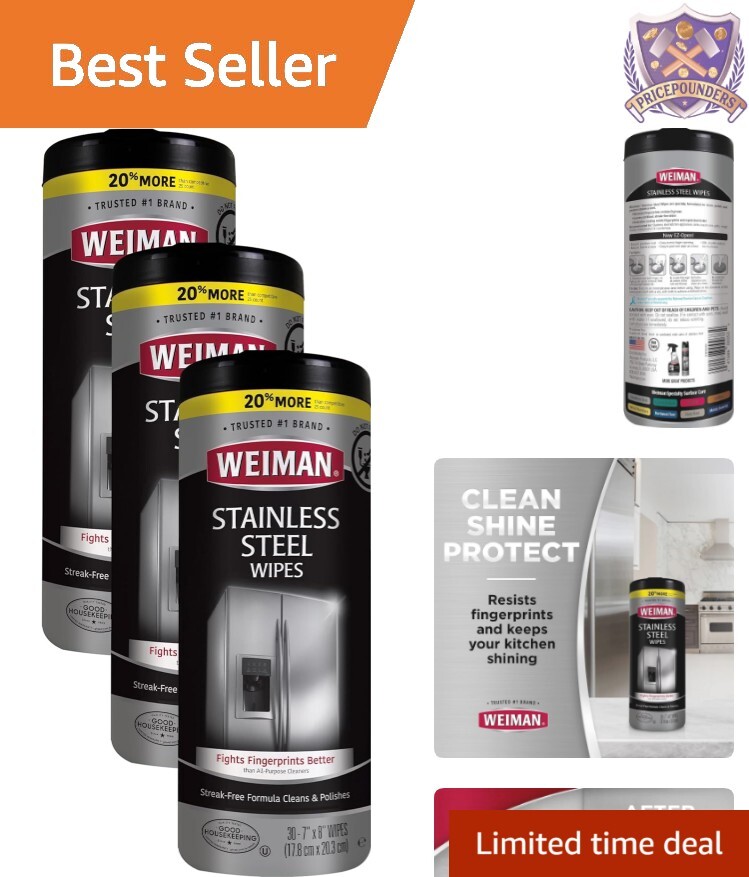 Convenient Pack of 3 Stainless Steel Wipes – Streak-Free, 30 Sheets Each
