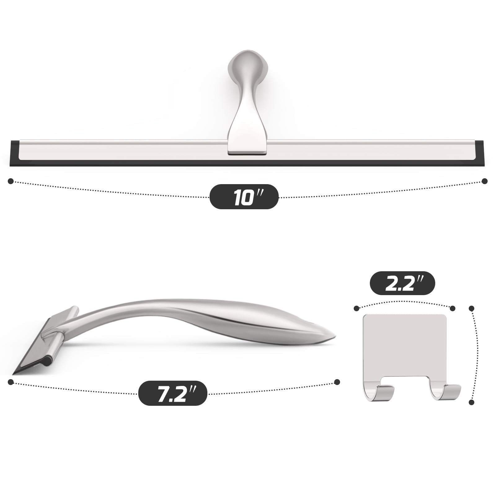 All-Purpose Stainless Steel Shower Squeegee for Glass Doors with Adhesive Hooks