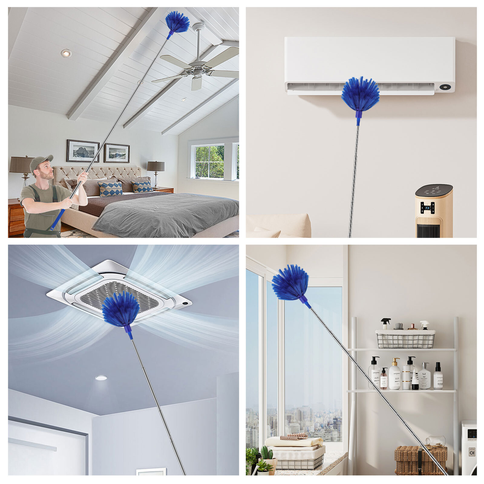 Microfiber & Cobweb Duster Cleaning Brush Ceiling Fan Cleaner Kit Extension Pole
