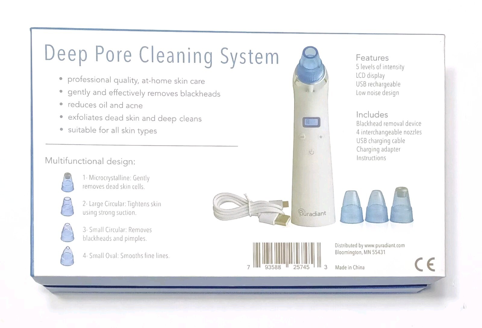 Puradiant Deep Pore Cleansing System Blackhead Removal Device USB Rechargeable