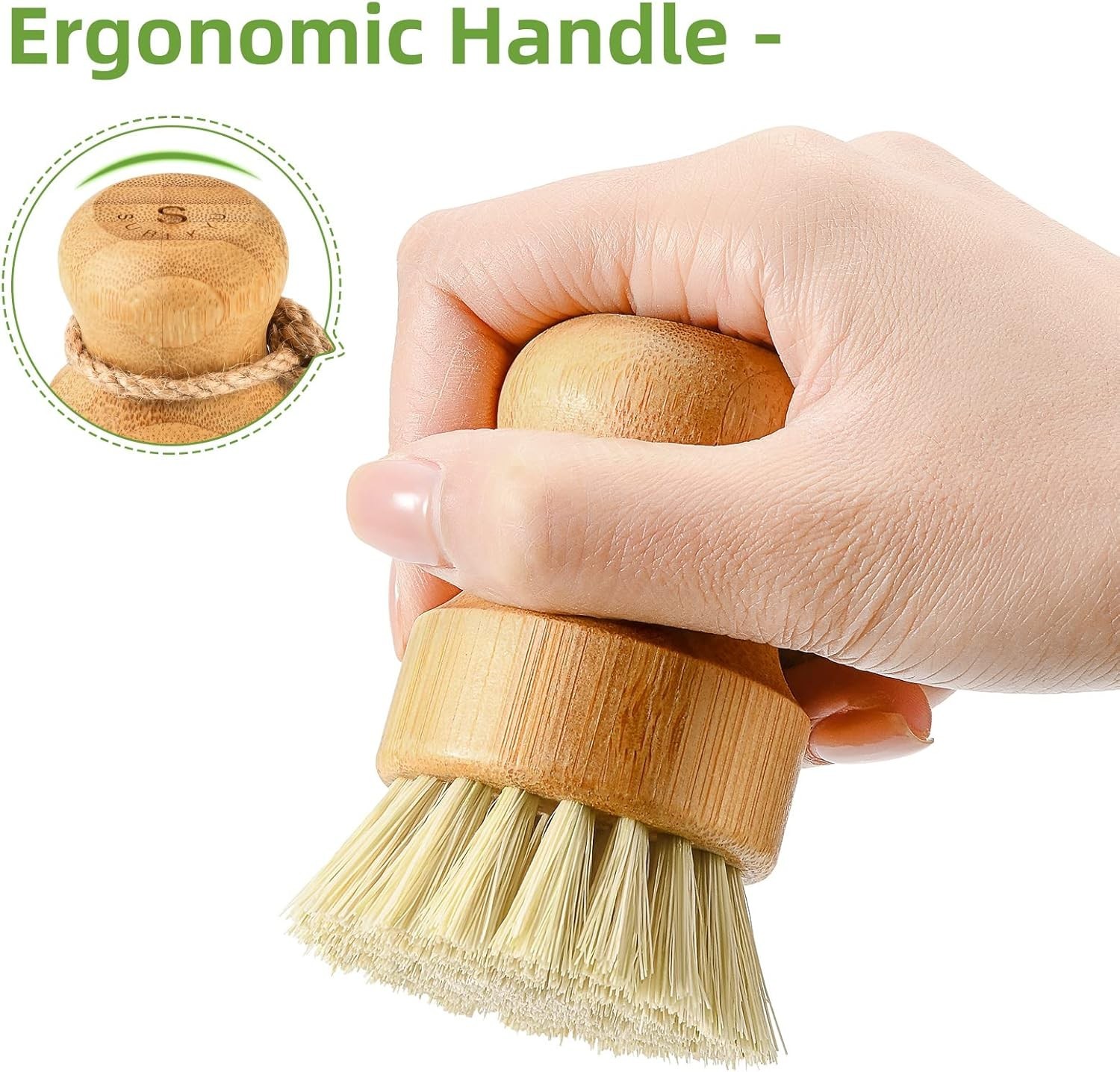 Bamboo Dish Scrub Brush for Kitchen Sink, Natural Wooden Washing Dish Brush S…