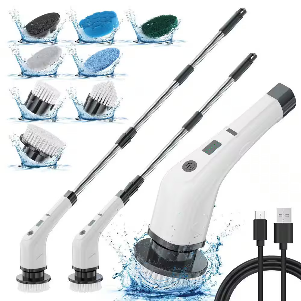 Cordless Portable Carpet Cleaners, Power Scrubber, 2-Speeds, 7-Brush Heads, Long