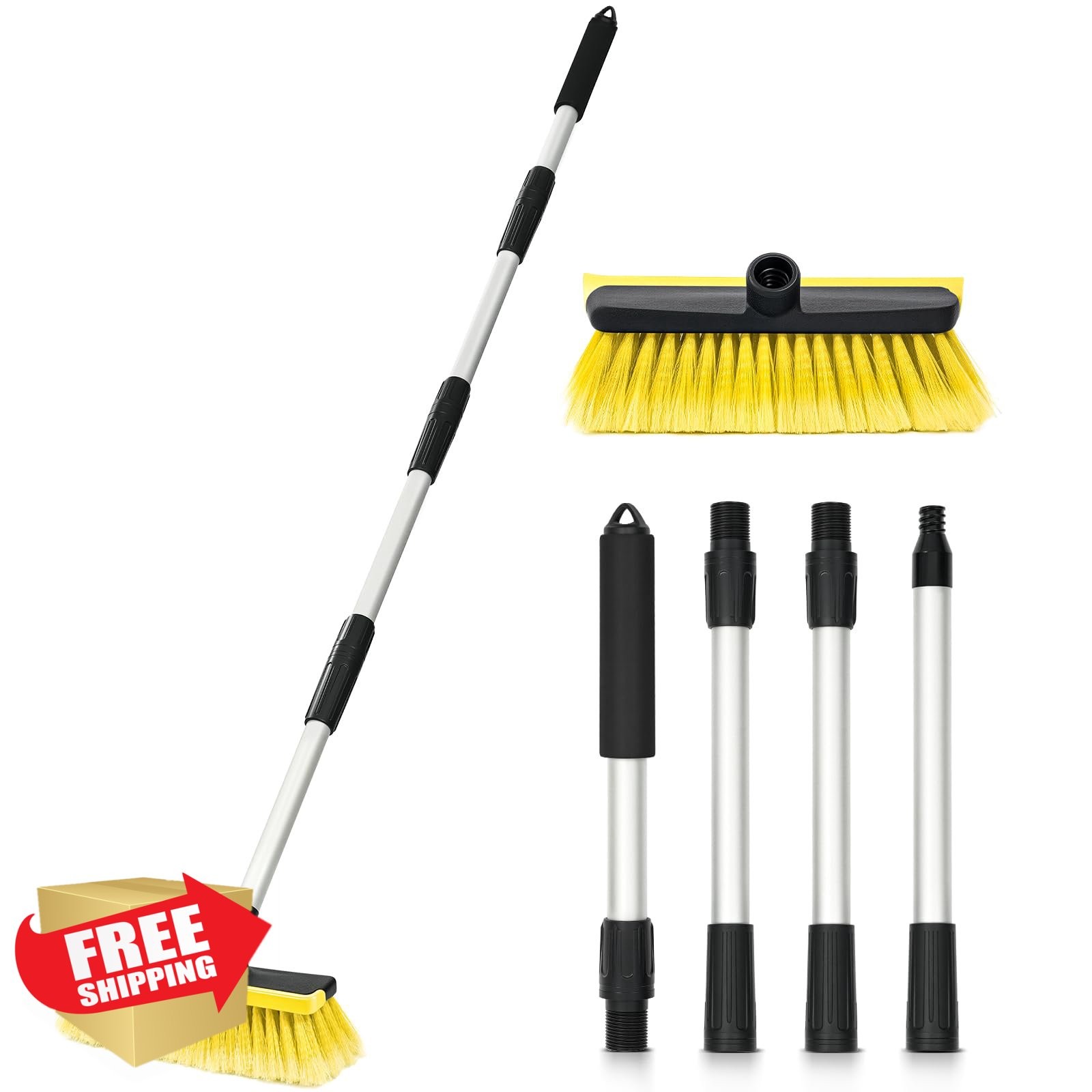 Ordenado 56″ Car Wash Brush Long Handle Soft Bristle Squeegee Yellow