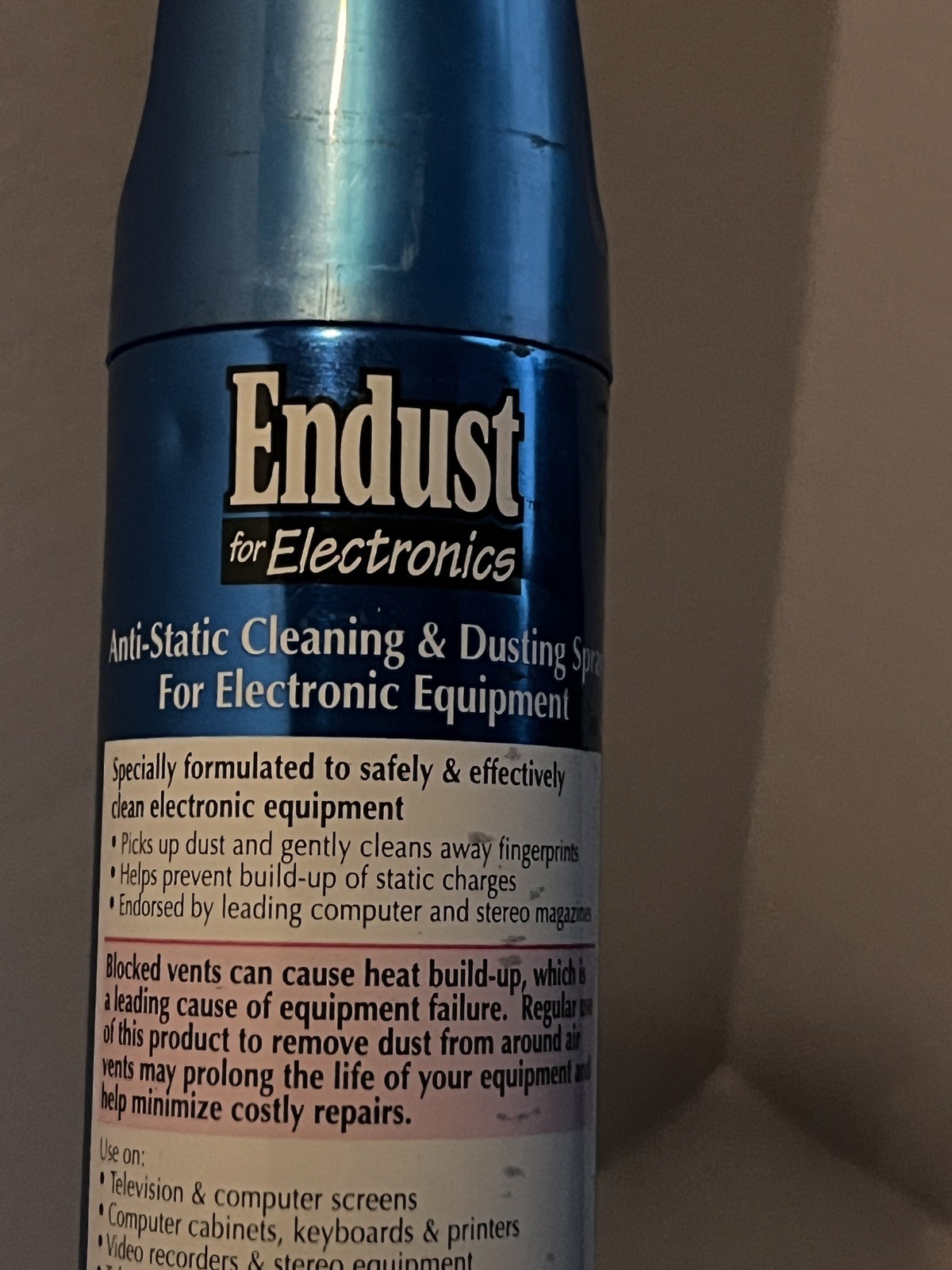 Vtg 1995 ENDUST For ELECTRONICS Dusting Spray 10.3 oz Can 90s TV/Movie Prop