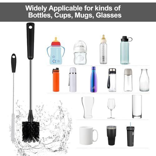 Water Bottle Brush with Straw Cleaner, 15 Inches Stainless Steel Handle Baby …