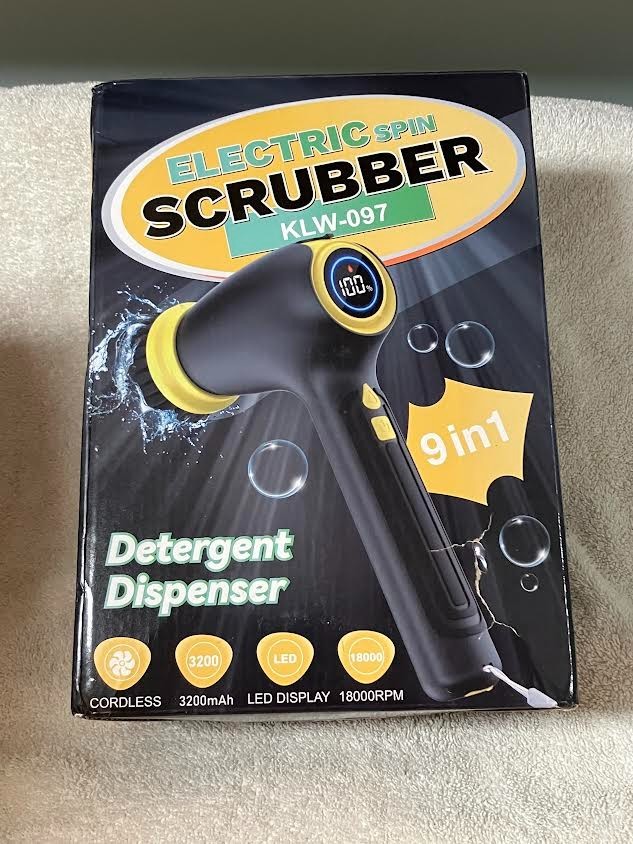 9 in 1 Electric Spin Scrubber Quiet Cordless LED Display Yellow 18000 RPM NIB