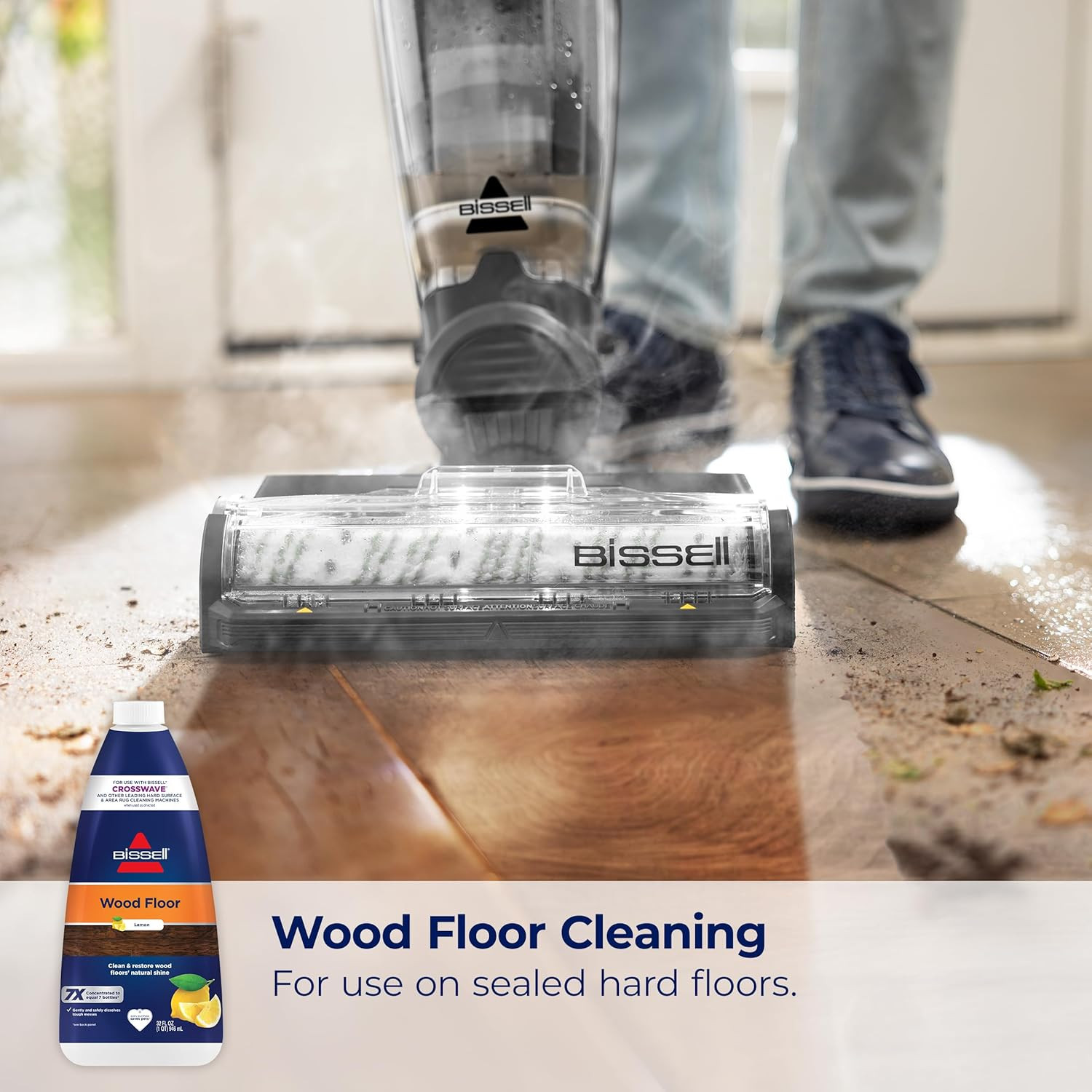 Bissell Crosswave & Spinwave Wood Floor Cleaning Formula, 32 Oz, Dissolves Dirt,