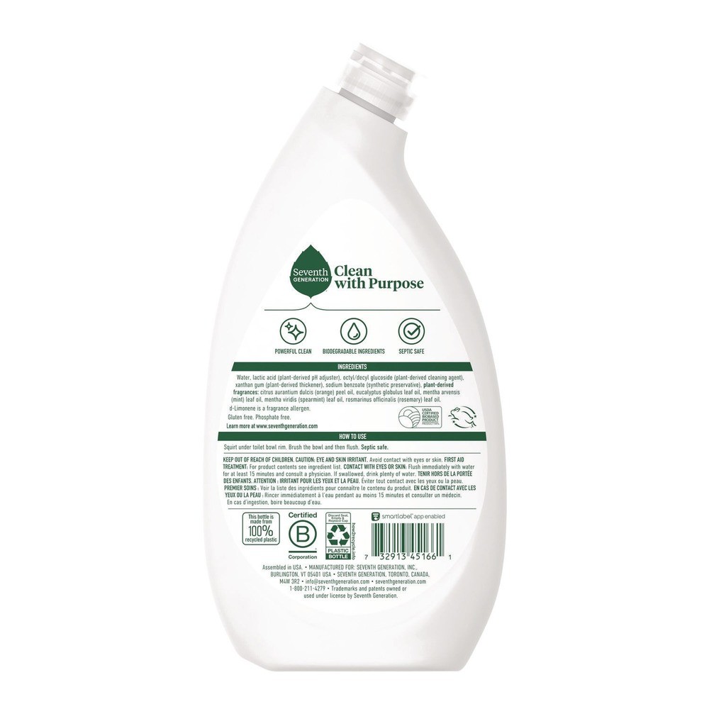 Seventh Generation 45166CT 24oz Bottle Toilet Bowl Cleaner – Fresh Mint 4/CT New