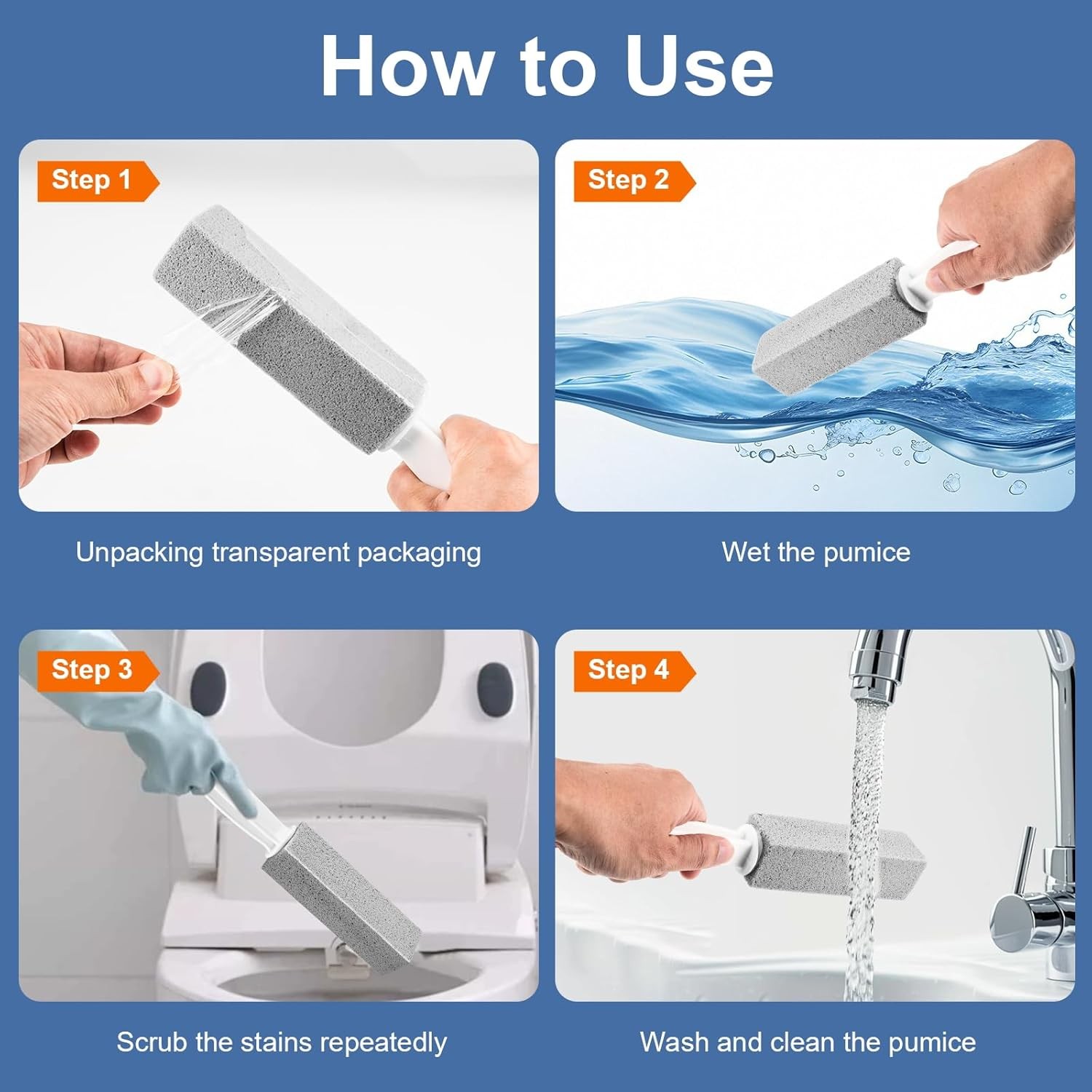 5-Pack Toilet Pumice Stone with Handle Hard Water Ring Cleaner Toilet Bowl Scrub