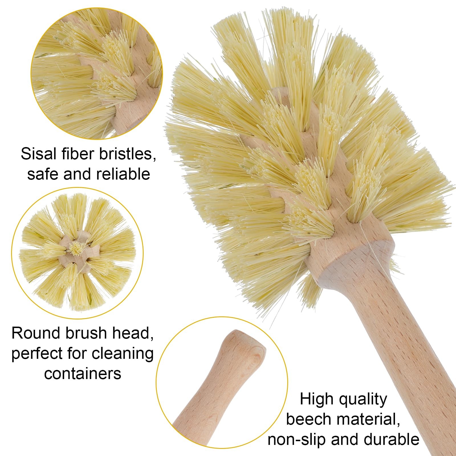 New 6 Pcs Bottle Brush Natural Wood Dish Brush Scrub with Long Beechwood Handle