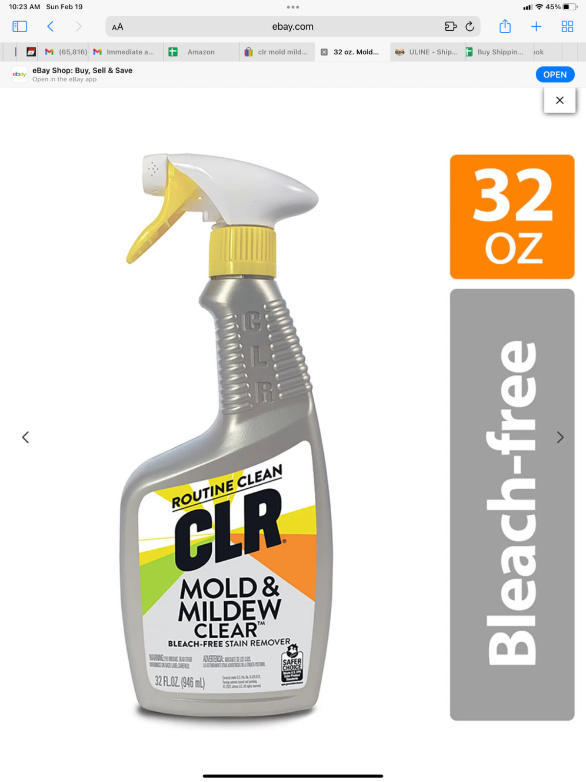 CLR 32 oz. Mold & Mildew Remover Clear Cleaner | 2 Pack