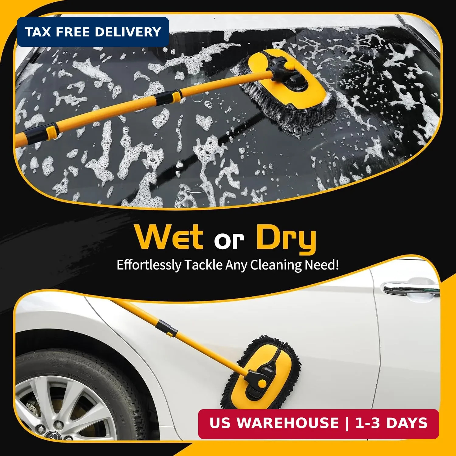 Car Wash Brush with Long Handle – 15°Curved Car Brushes for Washing Exterior, Mi